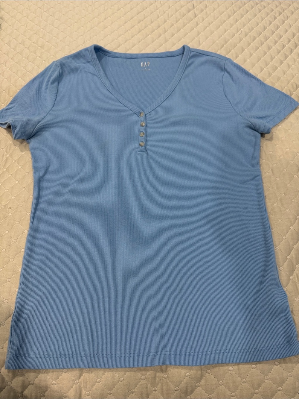 GAP Light Blue Ribbed Short Sleeve V-Neck Tee